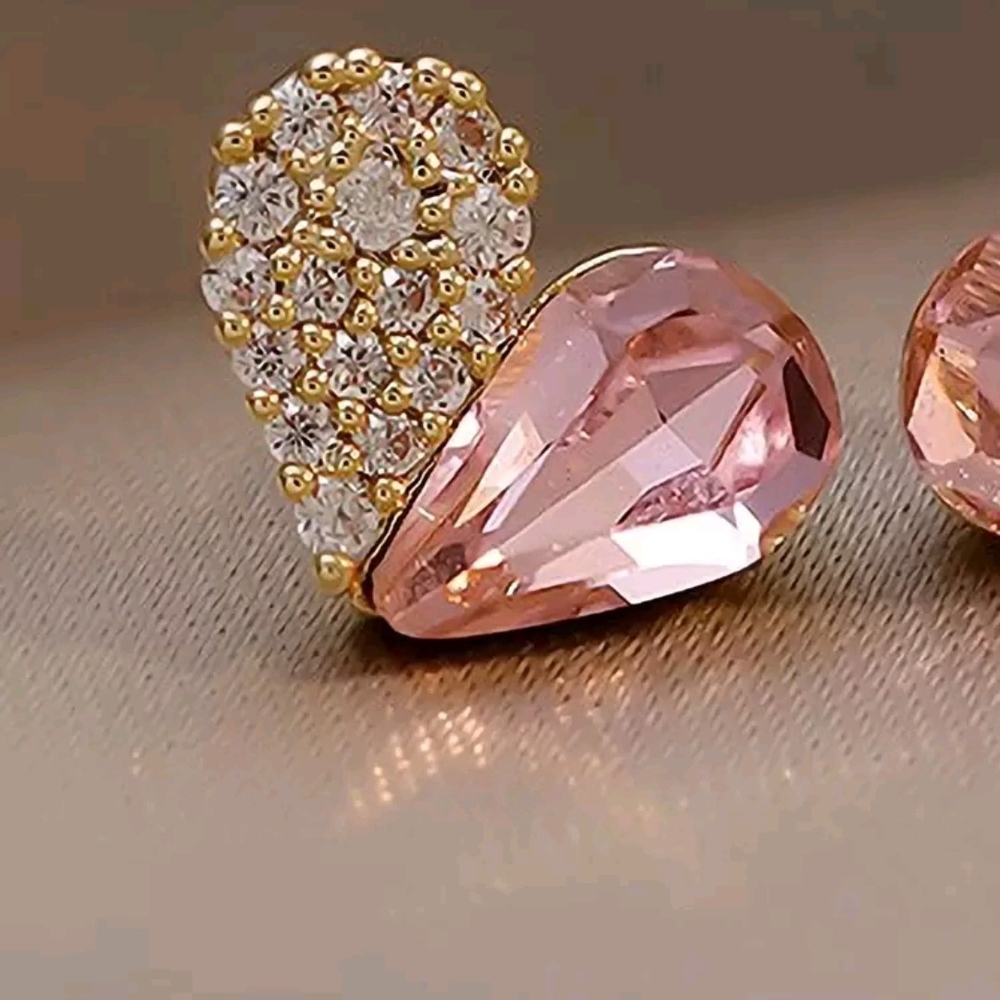Glamorous Pink and Gold Heart Statement Earrings